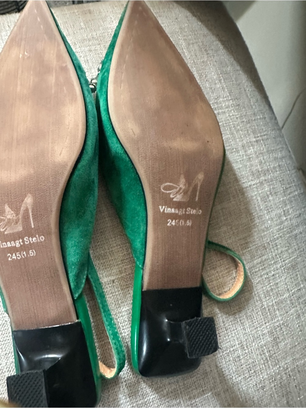 Green Suede Pointed Slingback Mules with Crystal Embellishment - Picture 3 of 5